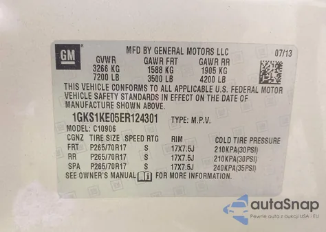 2014 GMC Yukon Xl 1500 Slt from USA, damaged, VIN 1GKS1KE05ER124301